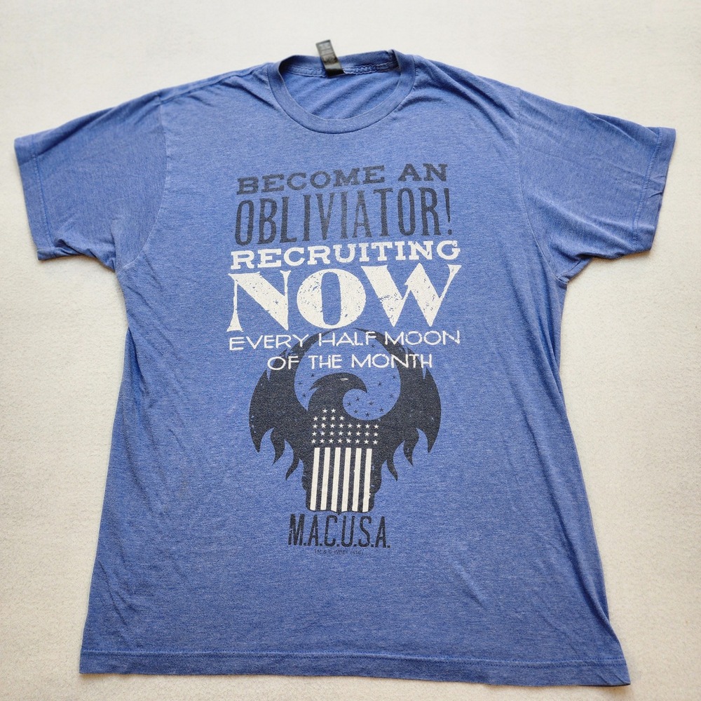 Fantastic Beasts MACUSA Obliviator T-Shirt Mens Large Blue Loot‎ Crate Exclusive